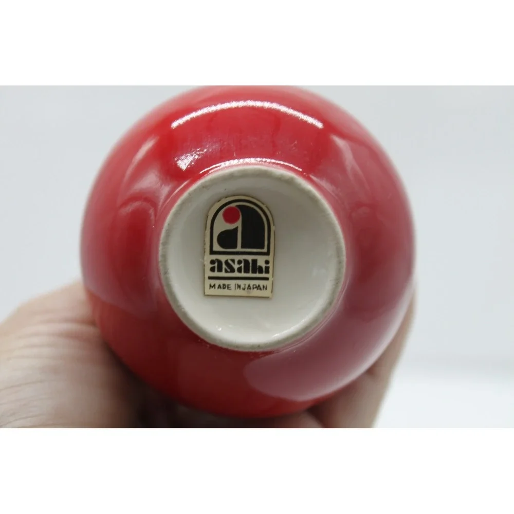 Vtg MCM Collectible Asahi Japan Vibrant Red Glazed Ceramic Bud Vase